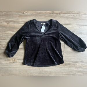 NEW with Tags Marine Layer Elegant Black Velour V-Neck Women's Top XS